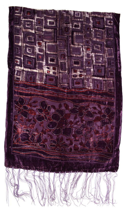 Pink Bronze Rectangular Pattern Devore Velvet Scarf