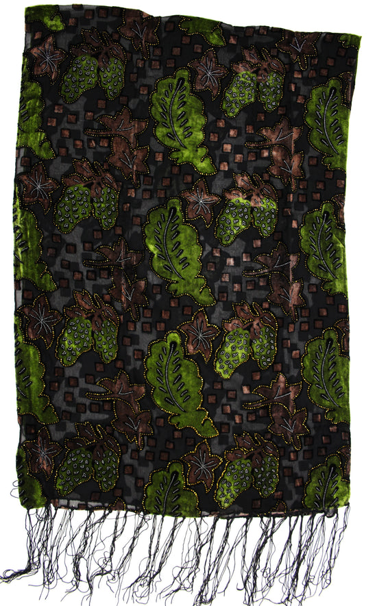 Multicoloured Leaf Devore Velvet Scarf