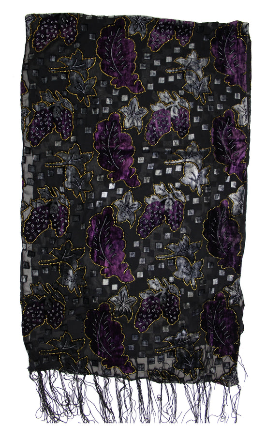 Multicoloured Leaf Devore Velvet Scarf