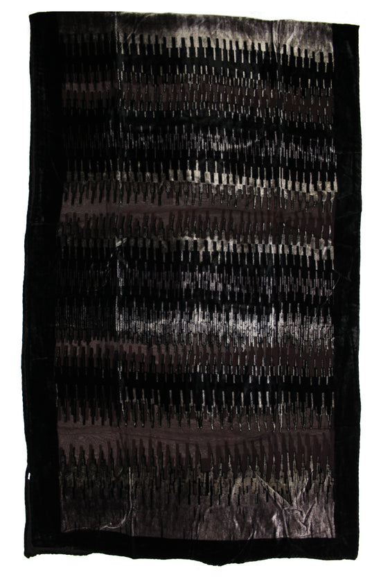 Grey White Devore Velvet Scarf with Border