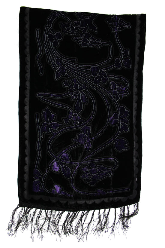 Black Blue Floral Devore Velvet Scarf