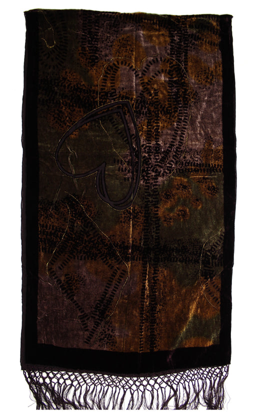 Multicoloured Heart Devore Velvet Scarf with Border