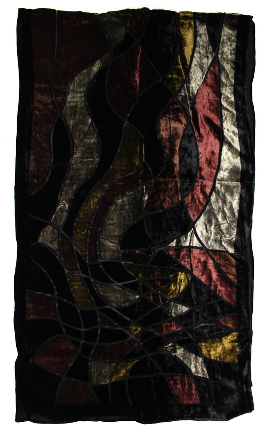 Multicoloured Abstract Devore Velvet Scarf with Border