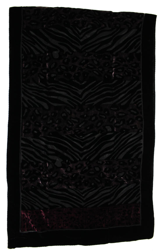 Black Grey Wave Devore Velvet Scarf