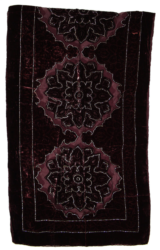 Burgundy Grey Patterned Devore Velvet Scarf