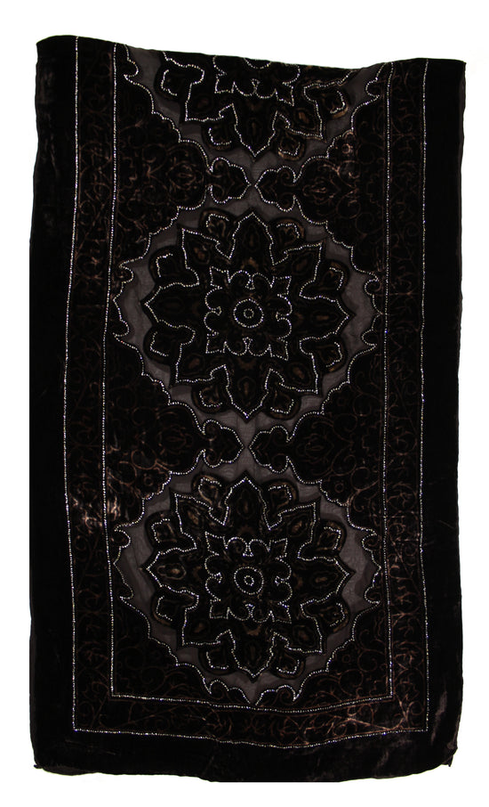 Brown Grey Patterned Devore Velvet Scarf