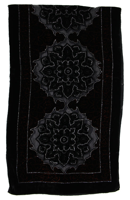 Black Grey Patterned Devore Velvet Scarf