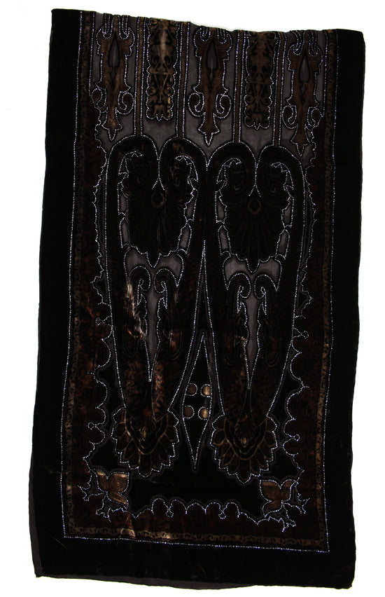 Brown Grey Heart Patterned Devore Velvet Scarf