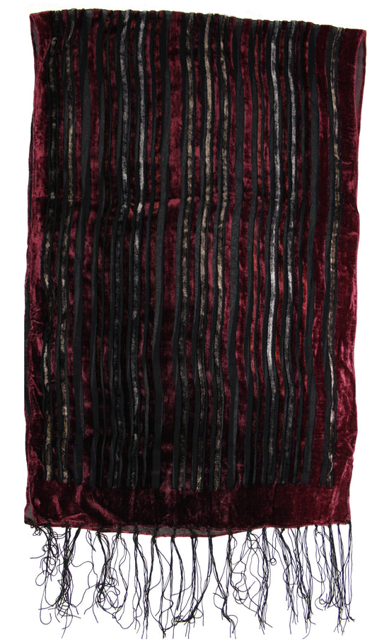 Multicoloured Stripe Devore Velvet Scarf with Border