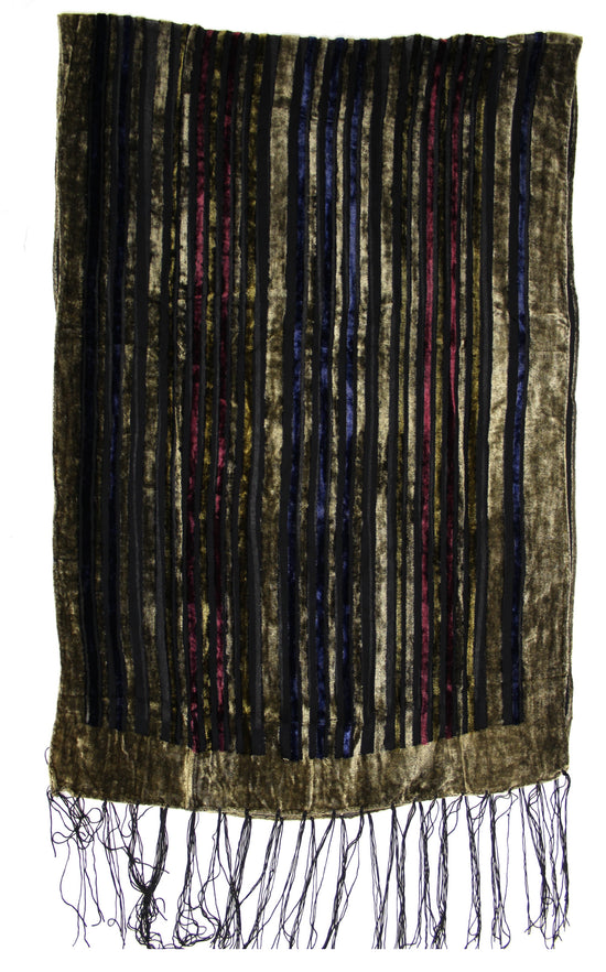 Multicoloured Stripe Devore Velvet Scarf Border
