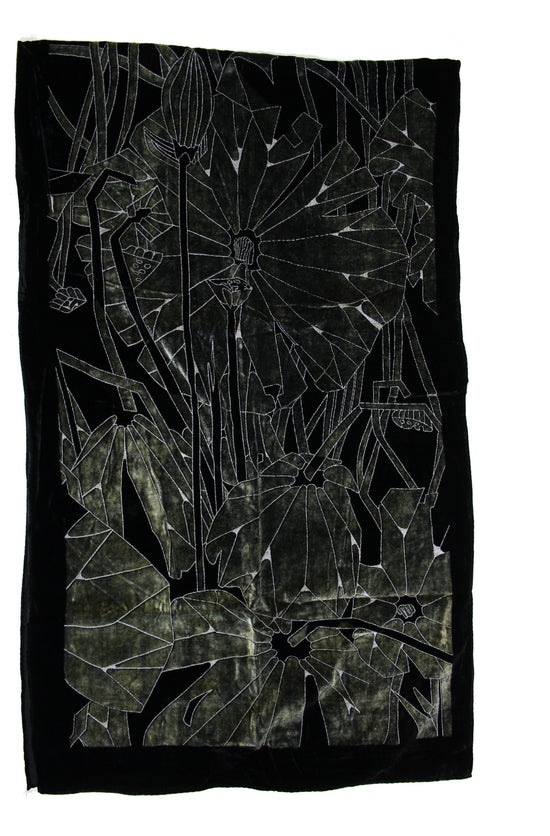 Black Brown Abstract Devore Velvet Scarf