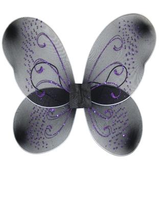 Black Fairy Butterfly Wings with Coloured Glitter Design