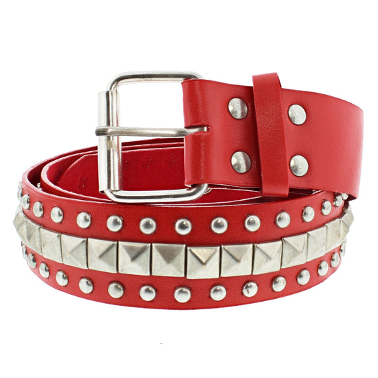 Pyramid & Conical Studded Red PU Belt