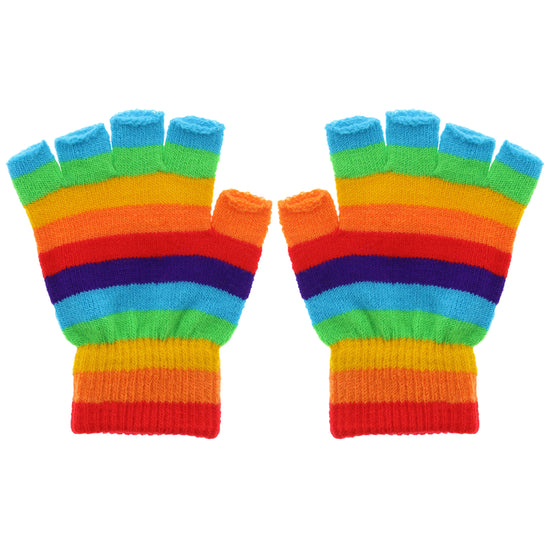 Multicoloured Rainbow Stripe Fingerless Gloves