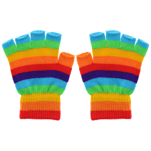 Multicoloured Rainbow Stripe Fingerless Gloves