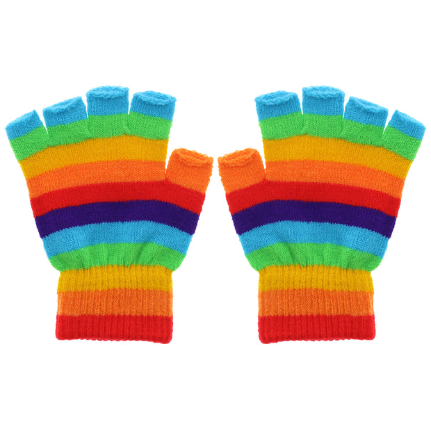 Multicoloured Rainbow Stripe Fingerless Gloves