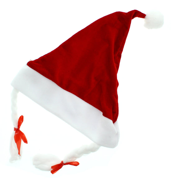 Santa Claus Velour Christmas Hats with Pigtails