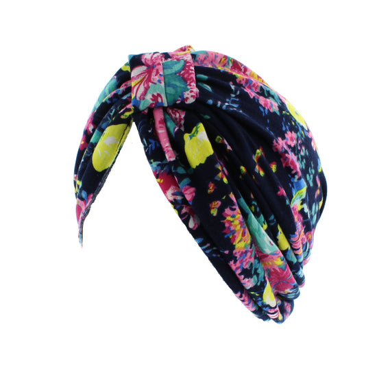 Navy Blue Floral Print Turban