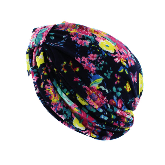 Navy Blue Floral Print Turban