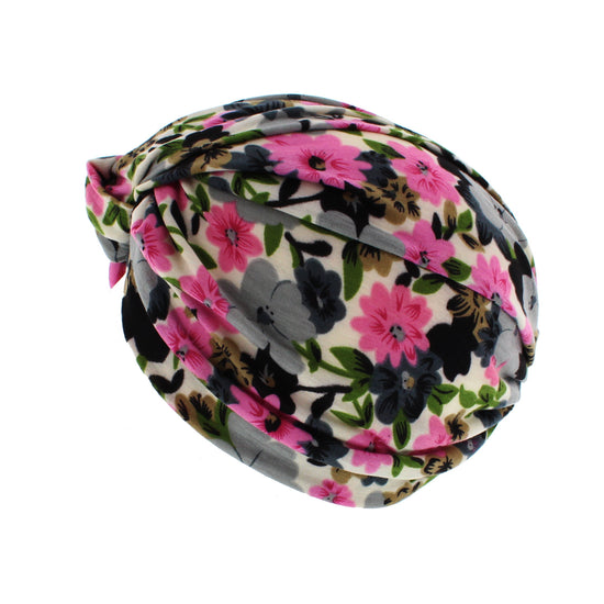 Grey Floral Print Turban