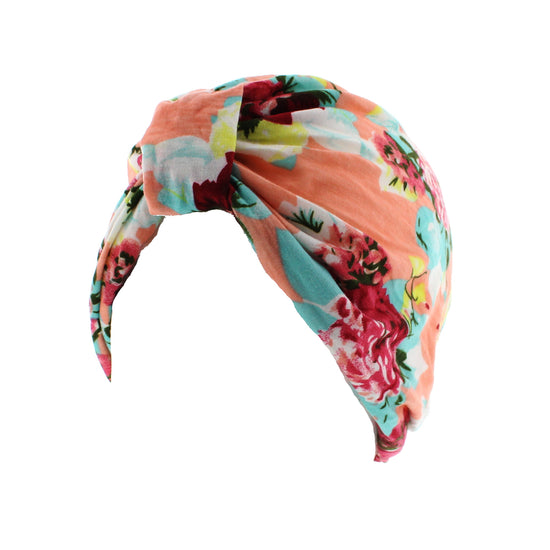 Peach Floral Print Turban