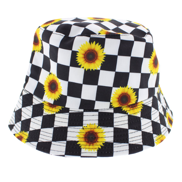 Reversible Checkered Sunflower Bucket Hat