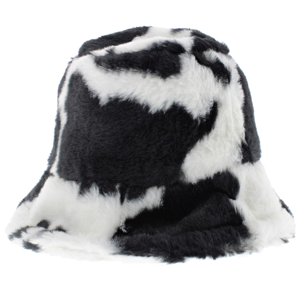 Cow Print Faux Fur Bucket Hat