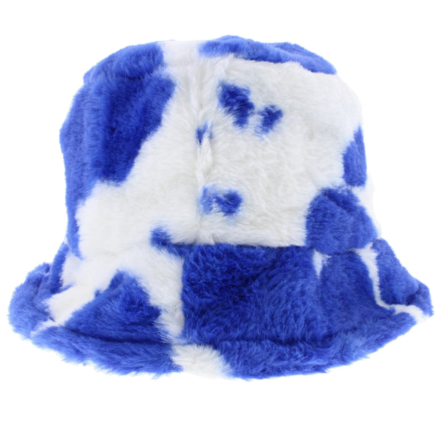 Cow Print Faux Fur Bucket Hat