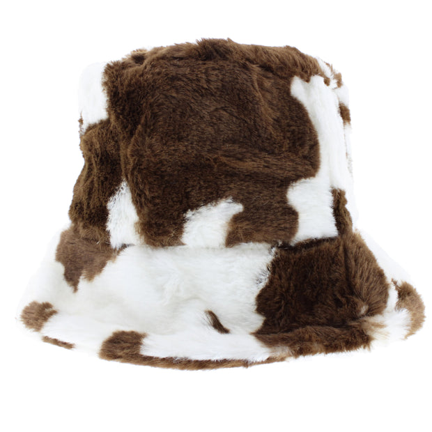 Cow Print Faux Fur Bucket Hat