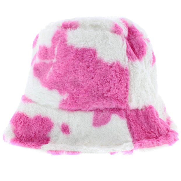 Cow Print Faux Fur Bucket Hat