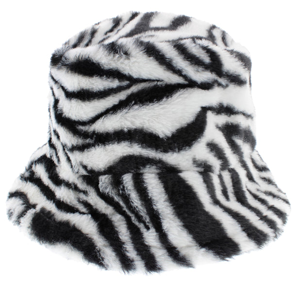 Zebra Print Faux Fur Bucket Hat