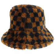 Checkered Faux Fur Bucket Hat