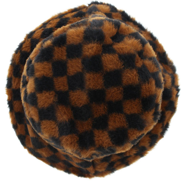 Checkered Faux Fur Bucket Hat