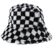 Checkered Faux Fur Bucket Hat