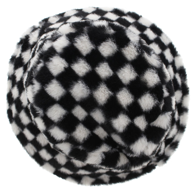 Checkered Faux Fur Bucket Hat