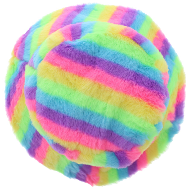 Rainbow Stripy Faux Fur Bucket Hat