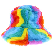 Rainbow Wavey Faux Fur Bucket Hat
