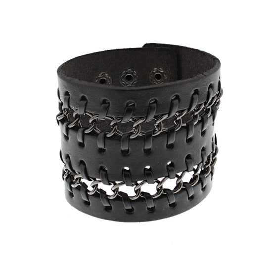 Dual Row Chain Black PU Bracelet