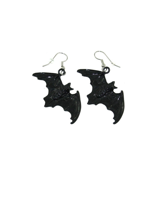 Large Black Dangling Metal Bat Earrings