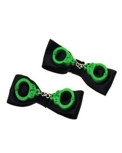 Pair of Black Bows with Green Handcuffs