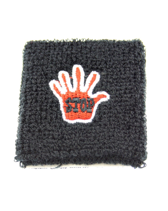 STOP Hand Sign on Black Towelling Sweatbands