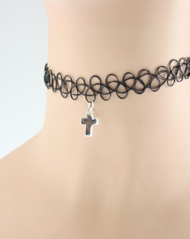 Black Tattoo Necklace with Assorted Cross Designs