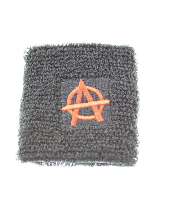 Red Anarchy Sign on Black Towelling Sweatbands