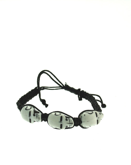 White Skulls on Black Plaited Bracelet