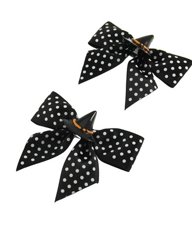 Pair of Polkadot Bows with Witches Hat