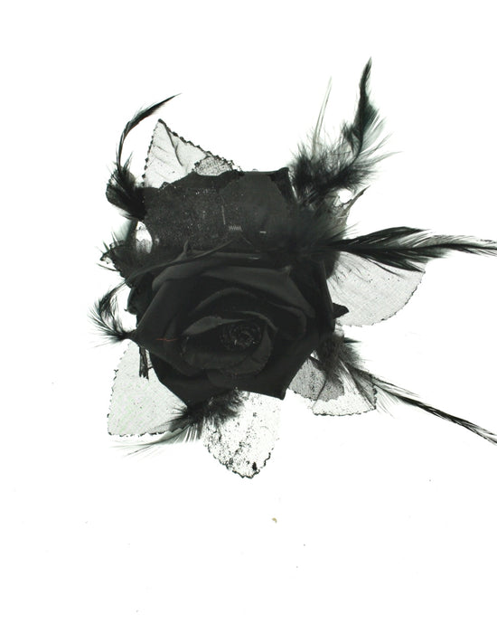 Double-Sided Rose with Feathers & Glitter Hair Clamp