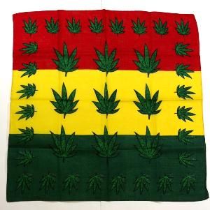 Green Leaf Print on Rasta Bandana
