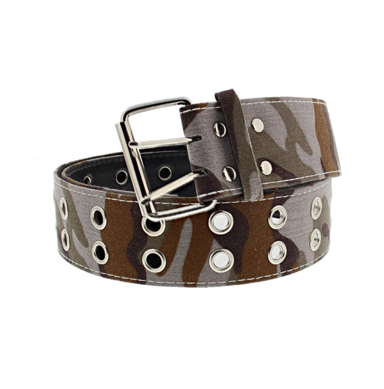 Wide Brown Camouflage 2-Row Eyelet Belt