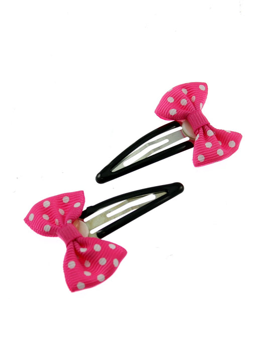 Pair of Pink Polka Dot Bows on Snapclips