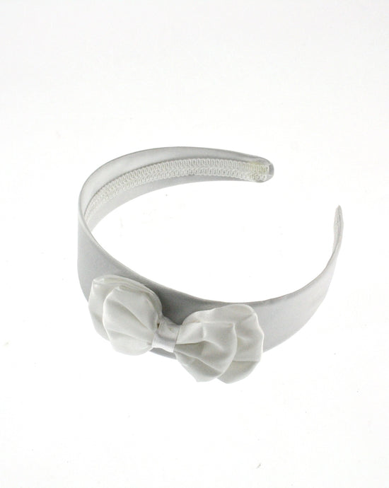 Wide White Satin Aliceband with Bow